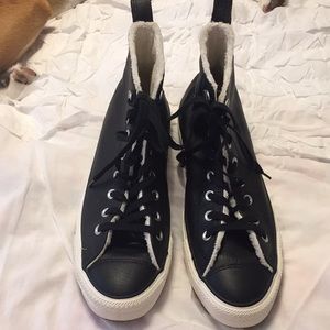 Converse Leather high top black sneaker/boot, 11.